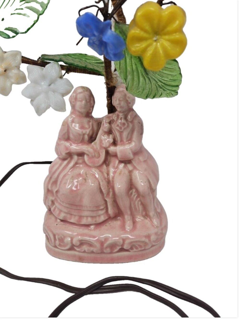 Vintage MCM Richard Singer Shawnee Courting Couple Murano Slag Glass Flower Lamp - Picture 2 of 6